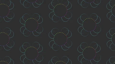 Vibrant floral pattern on black background with repeating circles and lines Stock Footage 274173969