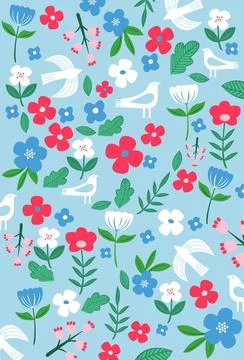 A vibrant floral pattern features Stock Illustration
