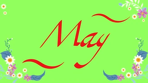 Vibrant floral pattern with may text on green background for spring design 스톡 동영상 335280806