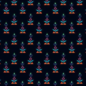 A vibrant floral repeated seamless pattern on a blue background Stock Illustration