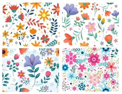 Vibrant Floral Seamless Pattern Bundle Stock Illustration