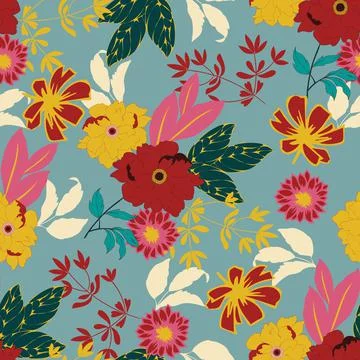 Vibrant floral vector seamless pattern design Stock Illustration