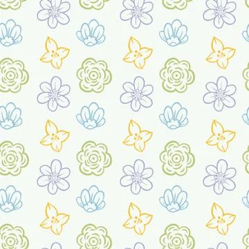 Vibrant flowers seamless pattern on white background - Fabric designs Stock Illustration