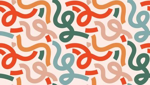 A vibrant, flowing seamless pattern featuring bold, abstract ribbon or squi.. Stock Illustration