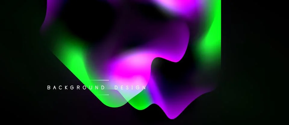 Vibrant fluid shapes blend, creating dynamic abstract background. Colors shif Illustrazione stock