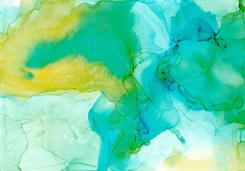Vibrant fluorescent azure emerald background with yellow curved splash Stock Illustration