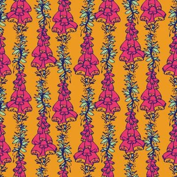 Vibrant foxgloves flowers seamless vector pattern Stock Illustration