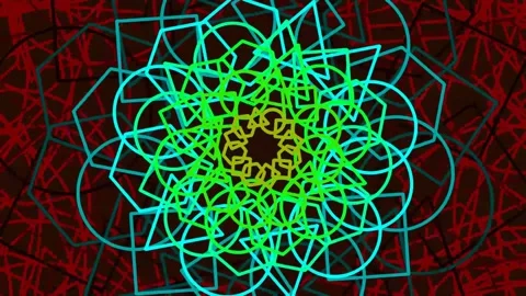 Vibrant fractal mandala pattern with intricate geometric lines on dark back.. Stock Footage 342158681