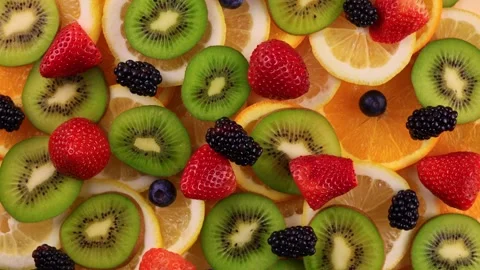 Vibrant Fruit Collage rotation  4k Stock Footage 327661874