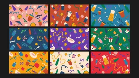 Vibrant fruit mosaic background Set Stock Illustration