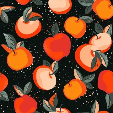 Vibrant fruit pattern featuring both oranges and apples all over the design イラスト素材