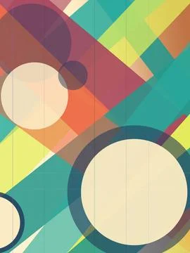 Vibrant geometric abstract pattern with overlapping circles and polygons in.. イラスト素材