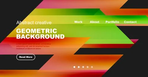 Vibrant geometric background design. Features colorful shapes, text elements, Stock Illustration