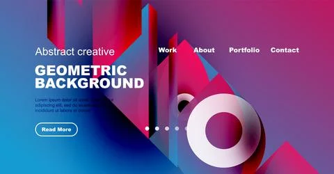 Vibrant geometric background design. Features colorful shapes, text elements, Stock Illustration