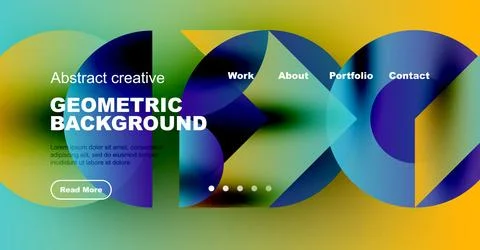 Vibrant geometric background design. Features flowing shapes, text overlays, Stock Illustration