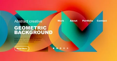 Vibrant geometric background design. Features overlapping shapes, text elements, 스톡 일러스트