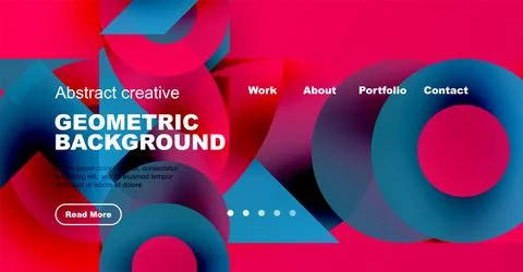 Vibrant geometric background design. Features overlapping shapes, text elements, Stock Illustration