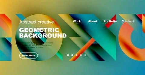 Vibrant geometric background design. Modern website header with text, navigation 스톡 일러스트