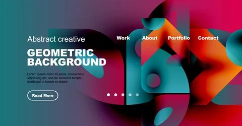 Vibrant geometric background design. Website header with navigation elements, Stock Illustration
