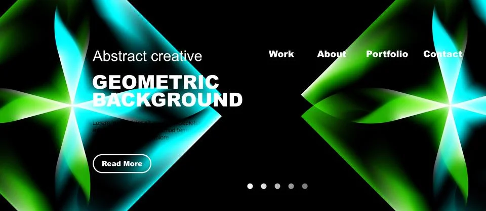 Vibrant geometric background features blue, green gradients. Text overlays Stock Illustration