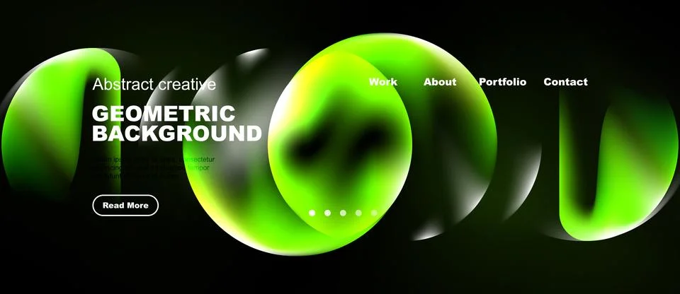 Vibrant geometric background features flowing shapes, text overlays, navigati 스톡 일러스트
