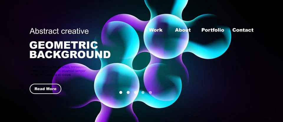 Vibrant geometric background features flowing shapes, text elements, navigati Stock Illustration