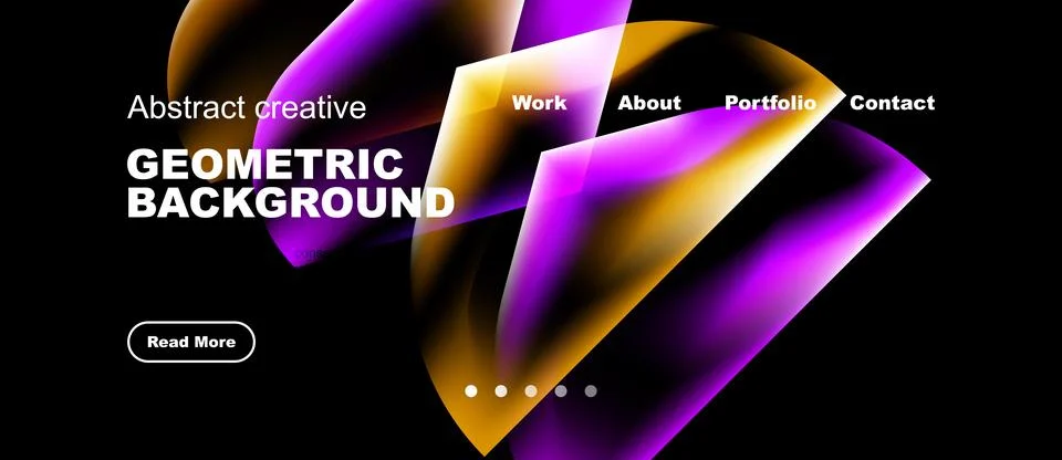 Vibrant geometric background features flowing shapes, text elements, navigati Stock Illustration