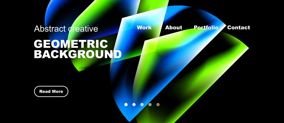 Vibrant geometric background features flowing shapes, text elements, navigati Stock Illustration