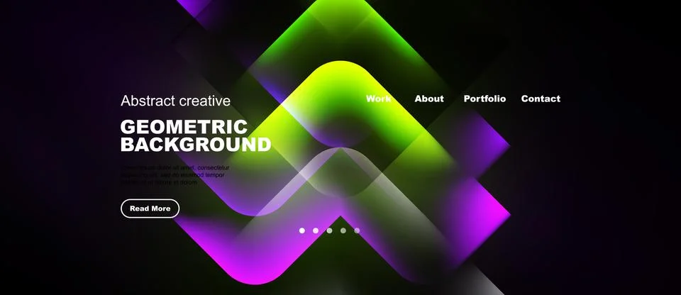 Vibrant geometric background features layered shapes, gradients. Text promote Stock Illustration