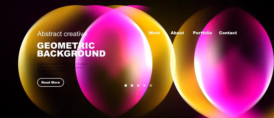 Vibrant geometric background features overlapping circles. Text elements in.. Stock Illustration