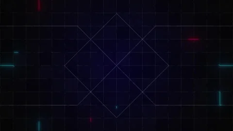 A vibrant geometric background featuring neon blue and red lights on a grid Stock Footage 316610096