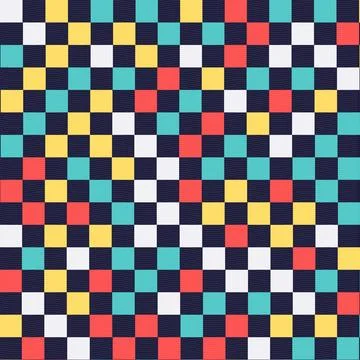 Vibrant geometric checkered fabric pattern with bold colors for modern inte.. Stock Illustration