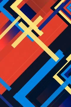 Vibrant geometric crosshatch pattern with bold red, blue, and gold shapes, .. 库存插图