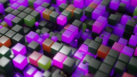 Vibrant geometric cubes dancing across digital grid, generating mesmerizing Stock Footage 303967402