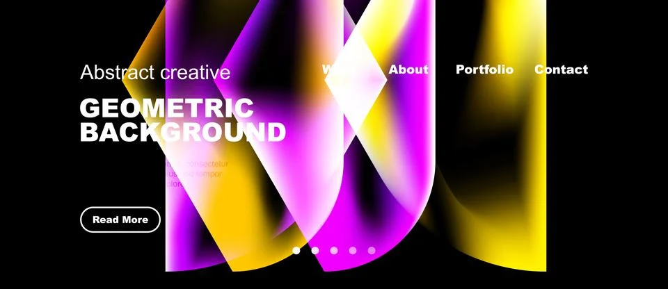 Vibrant geometric design features flowing shapes, text overlays, navigation.. Stock Illustration