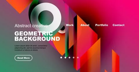 Vibrant geometric design. Gradient colors, shapes overlap. Text elements present Stock Illustration