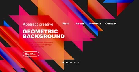 Vibrant geometric design. Modern website header with colorful shapes, text, Stock Illustration