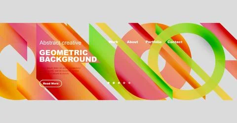 Vibrant geometric design. Website header features colorful shapes, text, 스톡 일러스트