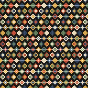 Vibrant geometric diamond pattern fabric with colorful cross stitches for m.. Stock Illustration