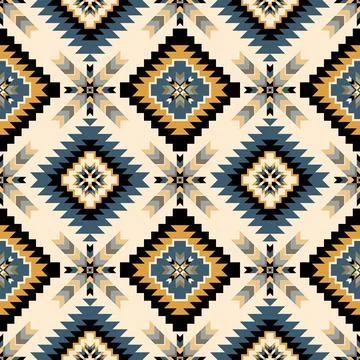 Vibrant geometric ethnic seamless pattern featuring diamond and star shapes Stock Illustration