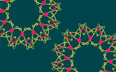 Vibrant Geometric Floral Pattern With Interwoven Gold Chains And Pink Dots .. 库存插图