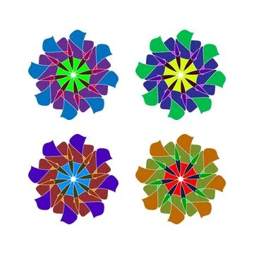 Vibrant Geometric Floral Pattern with Layered Petal Shapes in Blue Green, P.. Illustrazione stock