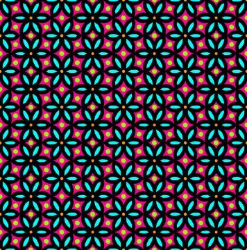 Vibrant geometric flower pattern with cyan petals and pink background Stock Illustration