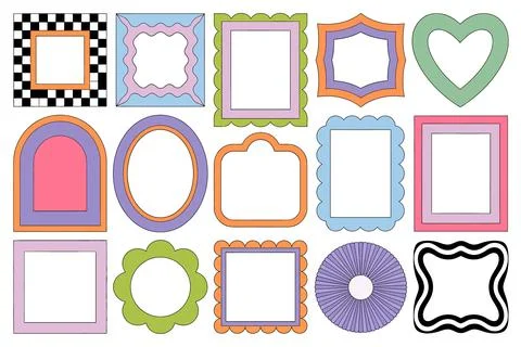 Vibrant geometric frames and organic borders in rainbow colors for use shape Stock Illustration
