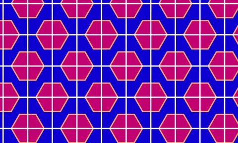 Vibrant Geometric Hexagon Pattern With Blue Grid and Magenta Tiles for Mode.. Stock Illustration