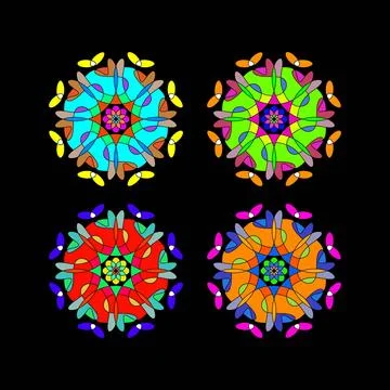 Vibrant Geometric Mandala Pattern with Symmetrical Shapes and Colorful Acce.. Stock Illustration