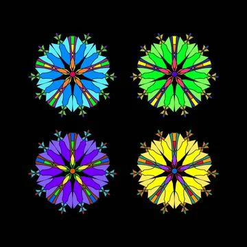 Vibrant Geometric Mandala Pattern with Symmetrical Shapes and Colorful Acce.. Illustrazione stock