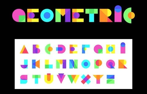 Vibrant Geometric Modular Alphabet Typeface with Rainbow Block Lettering on.. Stock Illustration
