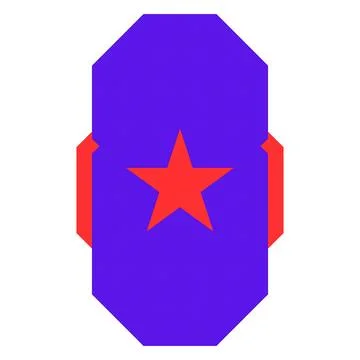 Vibrant geometric octagon shape with a red star emblem and orange accents Stock Illustration