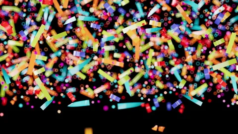 Vibrant geometric particles create a dynamic festive atmosphere on screen 스톡 동영상 340970704